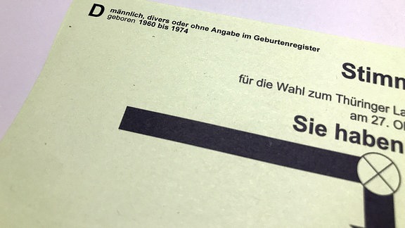 Spezieller Stimmzettel mit Angabe «männlich, divers oder ohne Angabe im Geburtenregister, geboren 1960 bis 1974».