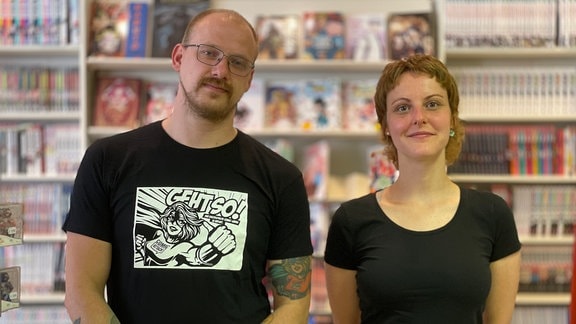 Henry Kießling und Tina Hasenstein vom Comic Attack in Erfurt