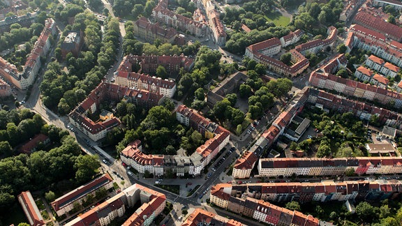 Luftbild Erfurt, Wohngebiet Andreasvorstadt mit Talstrasse, Bergstrasse, Auenstrasse, Mittelstrasse, Moritzwallstrasse, Schlüterstrasse