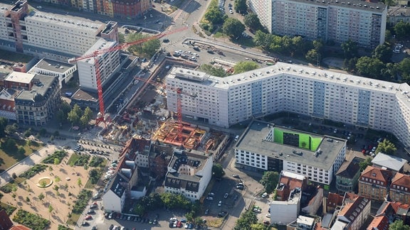 Luftbilder Erfurt, an der Neuwerkstrasse entsteht ein neues Wohn- und Geschaeftshaus