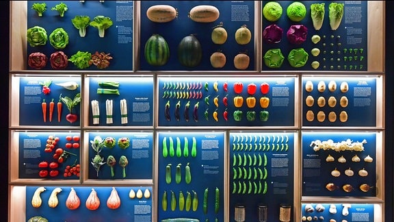 Nachbildungen verschiedener Gemüse sind in der Dauerausstellung des Deutschen Gartenbaumuseums im egapark zu sehen. 