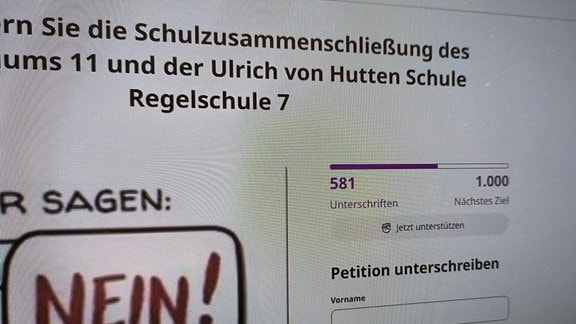 Foto eines Bildschirms. Eine Petition hat 581 Unterzeichner.