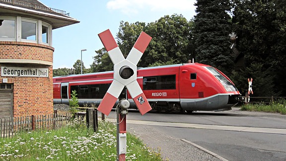 Zug am Bahnübergang in Georgenthal