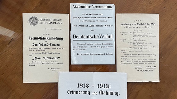 Einladungsschreiben von Adolf Bartels zu verschiedenen völkischen Veranstaltungen zwischen 1912 und 1921