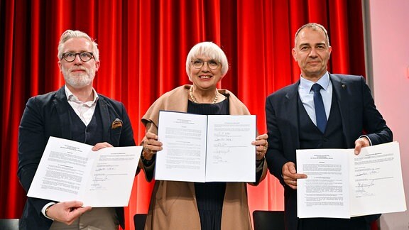Claudia Roth, Benjamin-Immanuel Hoff und Peter Kleine