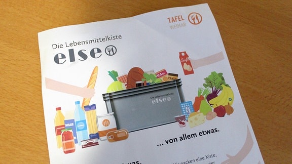 Tafel Weimar: Buntes Info-Blatt zur "Kiste Else"