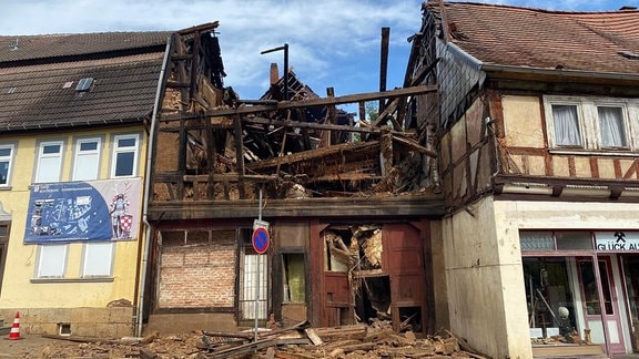 Zerstörtes Haus in Bleicherode nach einem Brand