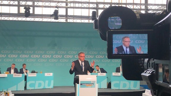 Mario Voigt bei seiner Rede auf dem Parteitag der Thüringer CDU in Mühlhausen
