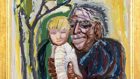 Selbstbildnis mit Marcella, 1969, Öl auf Spanplatte, 86,5 x 68,0 cm