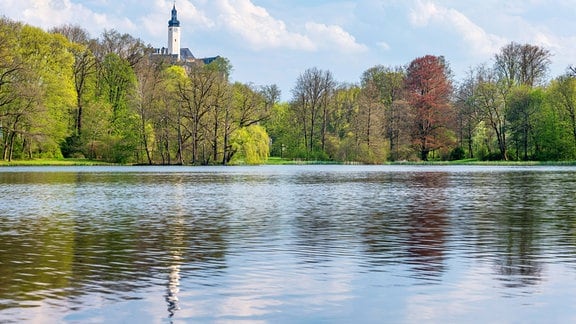 See im Greizer Park, im Hintergrund das Obere Schloss