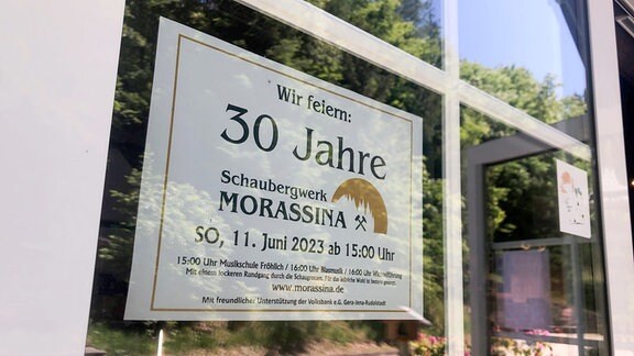Plakat anlässlich 30 Jahre Schaubergwerk "Morassina" in Schmiedefeld