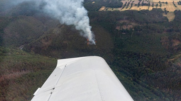 Waldbrand im Schwarzatal aus einem Kleinflugzeug fotografiert
