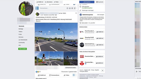 Screenshot eines Facebook-Posts, der die Firmenwagen des Sicherheitsunternehmens zeigt, die Polizeiautos ähneln