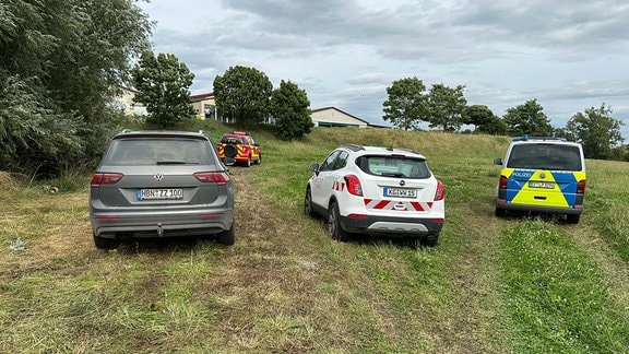 Pkws stehen auf einer Wiese