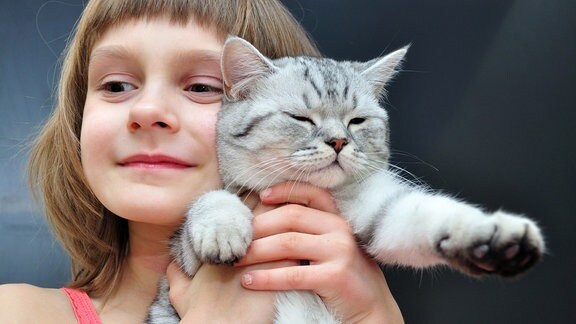 Mädchen drückt sich eine Katze ans Gesicht