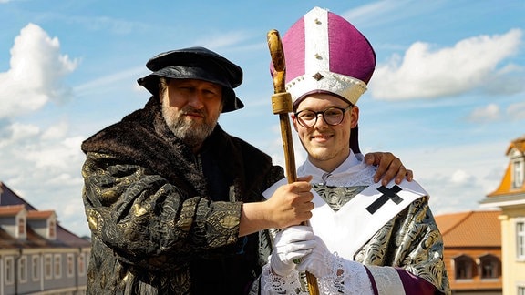 Das Streitgespräch mit St. Gothardus (rechts) und dem Landgrafen Balthasar (links) ist immer ein Highlight des Wochenendes. 