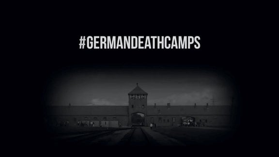 Konzentrationslager Auschwitz mit Hashtag "#germandeathcamps"
