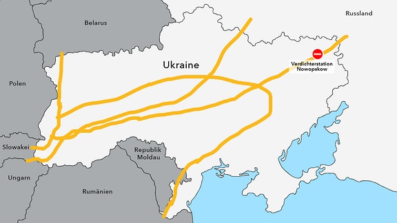 Karte: Pipelines für russisches Gas durch die Ukraine