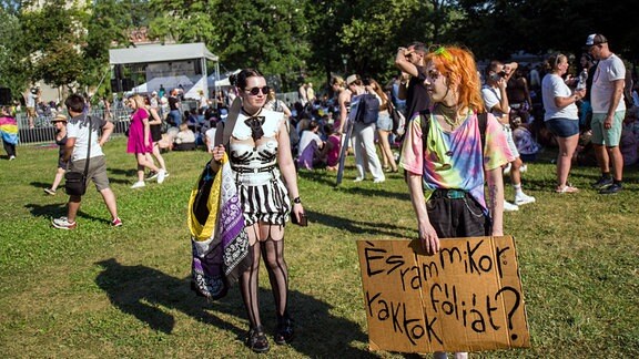 Eine LGBTQ Kundgebung in einem Park
