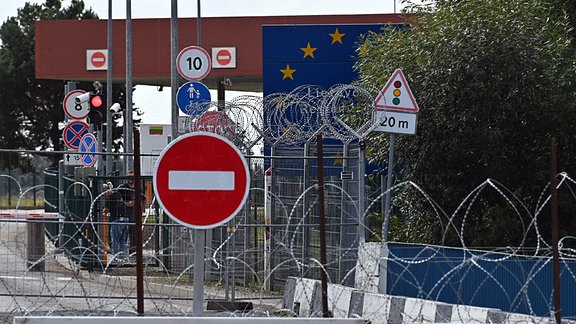 Geschlossener Grenzkontrollpunkt zwischen Litauen und Weißrussland