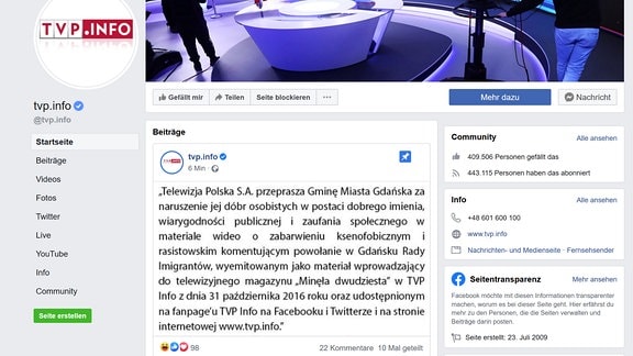 Facebook-Post von TVP (Polnisches Fernsehen)