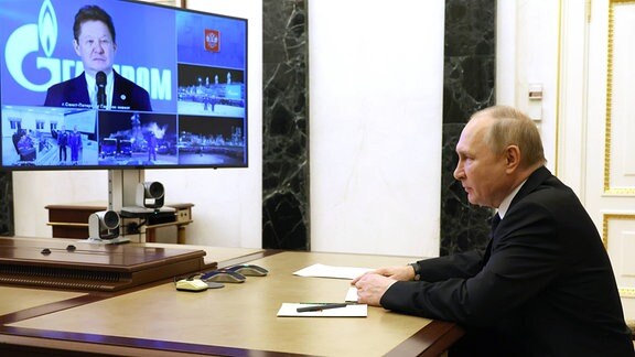 Der russische Präsident im Videogespräch mit einem Gazprom-Funktionär