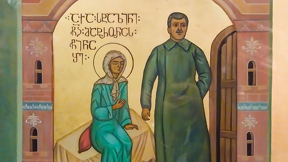 Ikone der Heiligen Matrona von Moskau mit einer Stalin-Darstellung, Sameba-Kathedrale in Tbilisi, Georgien