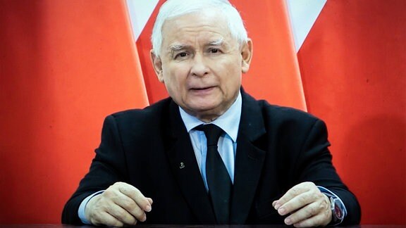 Jaroslaw Kaczynski während einer Ansprache.