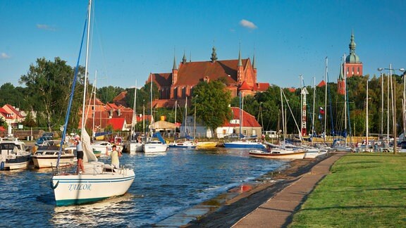 Poland, Pomerania Province, Frombork. Port and Cathedral Hill.