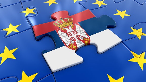 Puzzleteile Flagge Serbiens und der EU