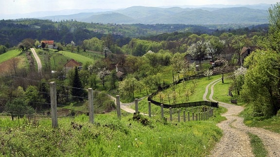 Eine wunderschöne Aussicht auf das Tal des Flusses Jadar im Westen Serbiens in der Nähe der Stadt Loznica