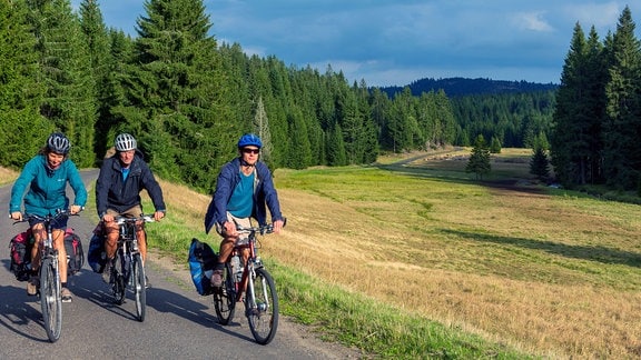 Fahrrad-Tourismus bei Boží Dar im böhmischen Erzgebirge.