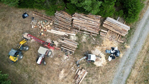 Es wird Holz, Brennholz im Wald in Siegen-Langenholdinghausen gemacht.