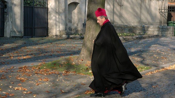 Priester auf dem Weg zur St. Peter und Paul Domkirche in Posen