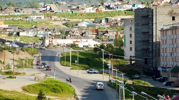 Die Stadt Magadan in Sibirien