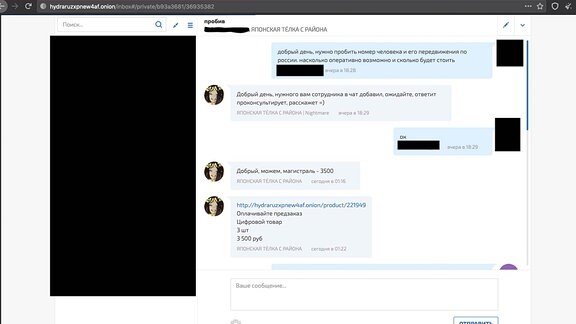Russland Datenhandel - Screenshot eines russischen Chatverlaufs.