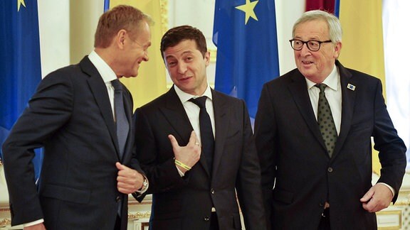 Tusk, Selenskyj und Juncker in Kiew
