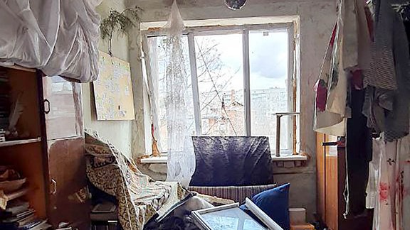 Eine durch den russischen Angriff verwüstete Wohnung in Charkiw.