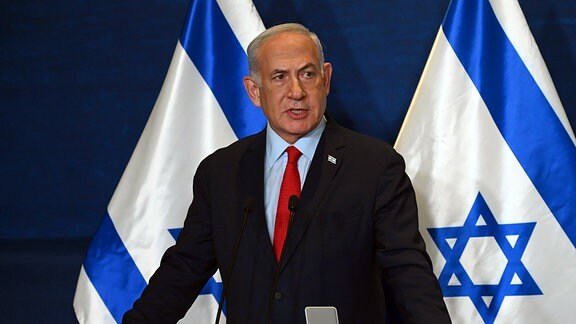 Benjamin Netanjahu, Ministerpräsident vonÂ Israel, gibt eine Erklärung ab.. 