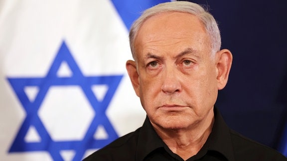 Benjamin Netanjahu, Ministerpräsident von Israel, während einer Pressekonferenz