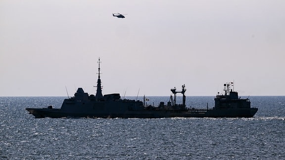 Kriegsschiffe verschiedenere Nationen nehmen am maritimen Großmanöver „Northern Coasts 23“ in der Ostsee vor der Küste Lettlands teil.