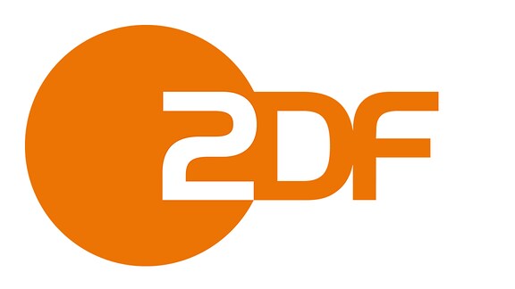 ZDF-Logo: Organefarbener Kreis mit Ziffer 2, die auch als Z gelesen werden kann, danach Buchstaben D und F