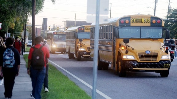 Eine Reihe von Bussen in den USA