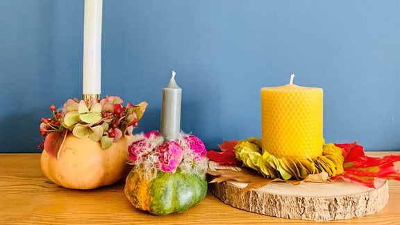 Kerzenständer aus Herbstmaterialien