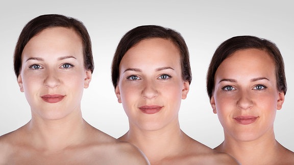 Frau dreimal mit unterschiedlich hellen Hauttönen