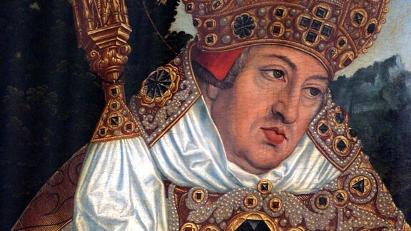 Bildnis von Kardinal Albrecht von Brandenburg auf einem Gemälde.