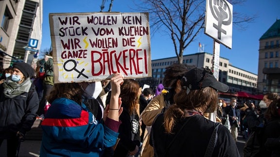 Demonstration zur Internationalen Frauentag in Berlin, 2021.