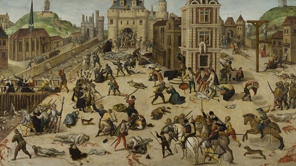 Das Blutbad der Bartholomäusnacht, Gemälde von François Dubois, um 1584