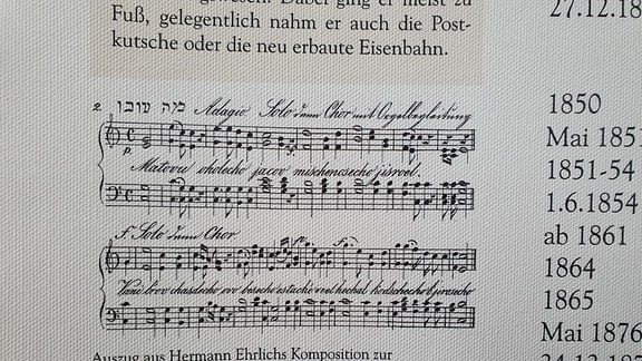 Ein Auszug einer Komposition von Hermann Ehrlich zur Einweihung von Synagoge und Jüdischer Schule in Berkach 1854