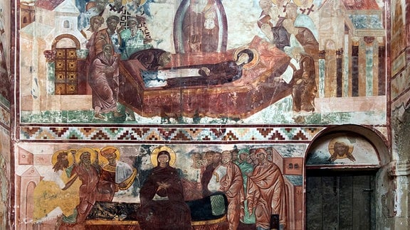 Wandmalereien in der Georgisch-Orthodoxen Gottesmutterkirche, Klosterkomplex Gelati, Darstellungen von Mariä Himmelfahrt, Kutaissi, Georgien